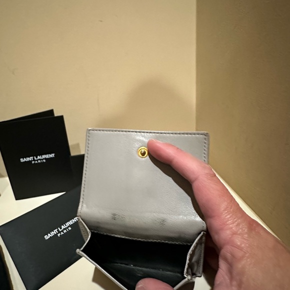YSL Grey Trifold Auth Leather Wallet Complete W/box - Picture 4 of 13